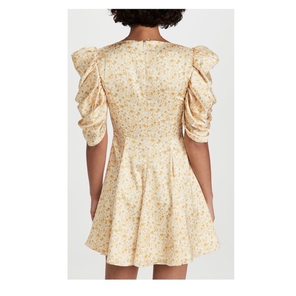 NWT AMUR Fit and Flare Puff Sleeve Mini Dress Marigold Dandelion Size US 10 - Picture 7 of 13